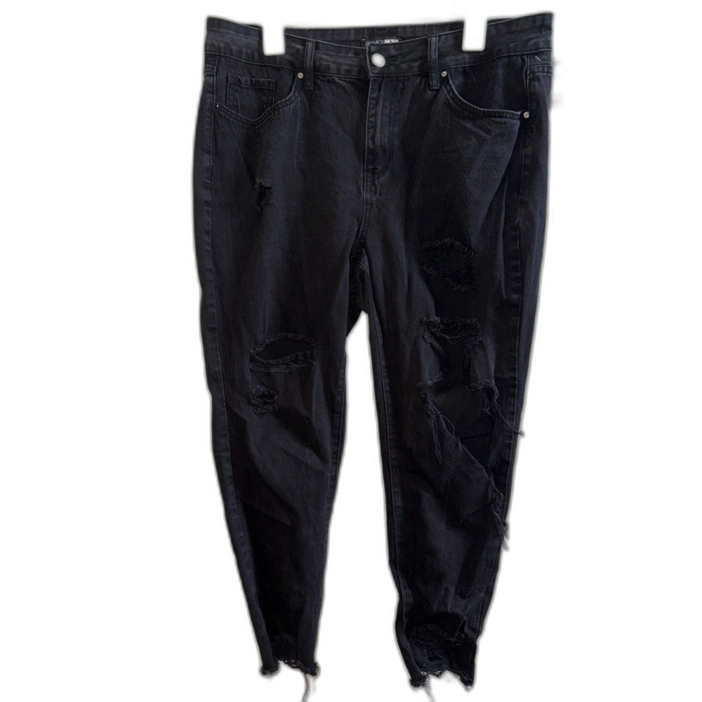 Fashion Nova Black Ripped Distressed Skinny Jeans Size 14 High Rise Raw Hem